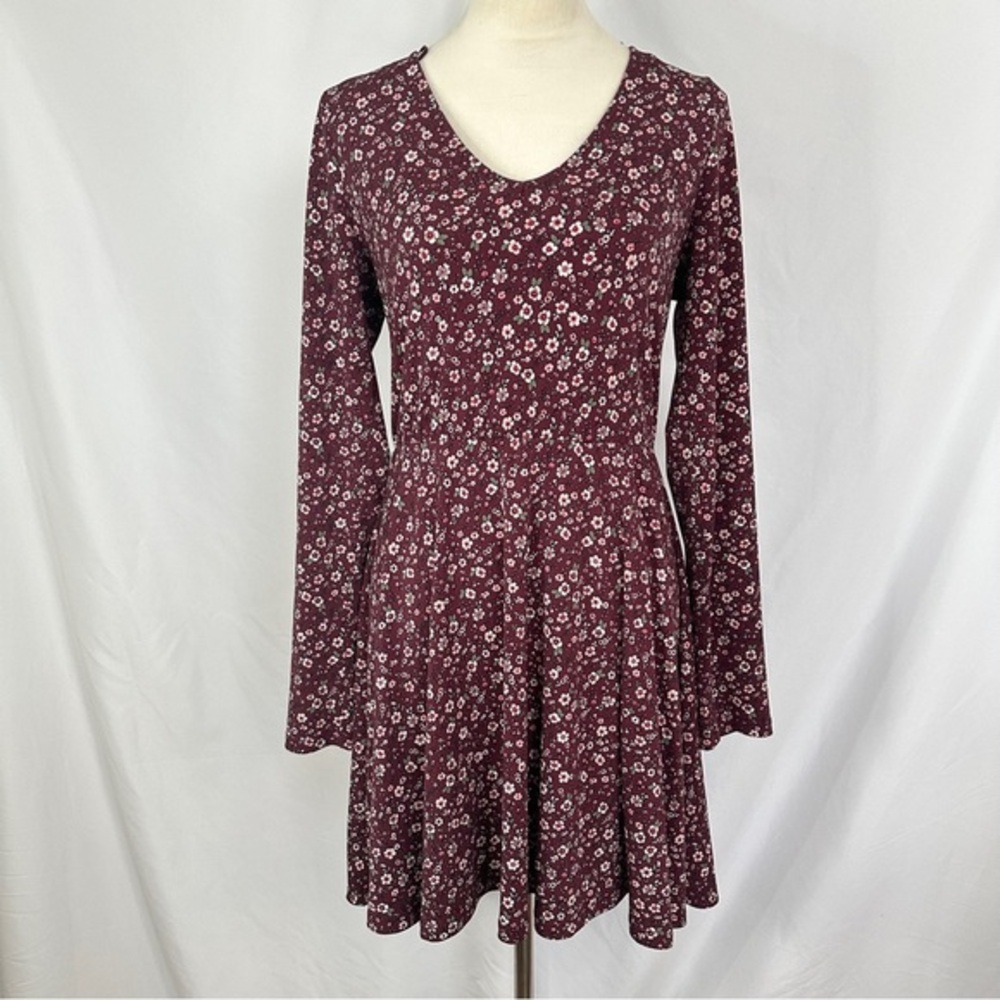 Aeropostale Dress Floral Womens Size XL Crisscross Back Long Sleeve Midi‎ Dress
